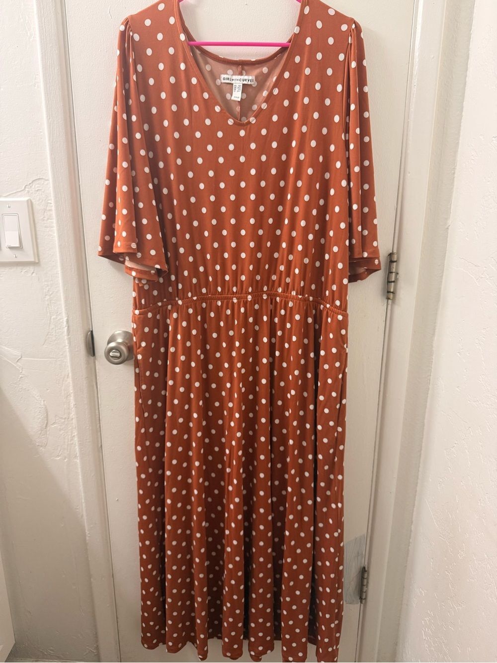 GIRL WITH CURVES Plus 1X Maxi Dress V-Neck Polka Dot Orange White